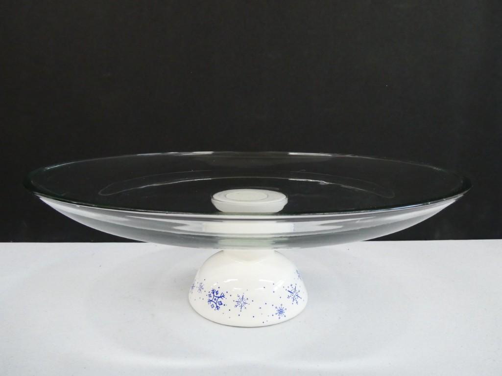 Footed Cake Stand Anchor Hocking with Snowflake Design (1 of 4)