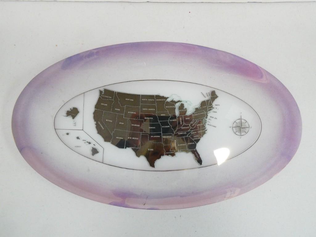 Vintage 1950s Sinclair Glamma Glass United States Tray with Purple Trim (1 of 4)