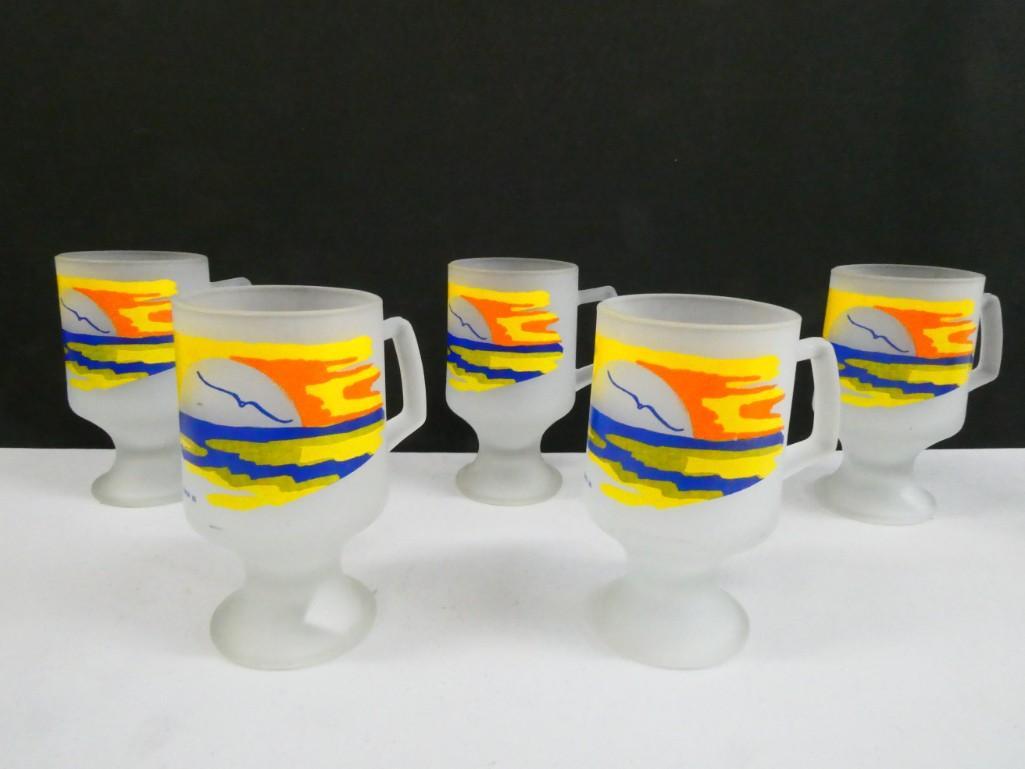 5 Frosted Tiara Sunset Mugs: 5 Vintage Frosted Tiara Sunset Mugs or cups Condition: has some scratches