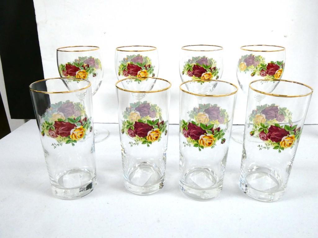 8 Royal Albert Glasses incl 4 Wine Glasses and 4 Tumblers: 8 Royal Albert Glasses incl 4 Wine Stemware Glasses and 4 Drinking Glasses or Tumblers