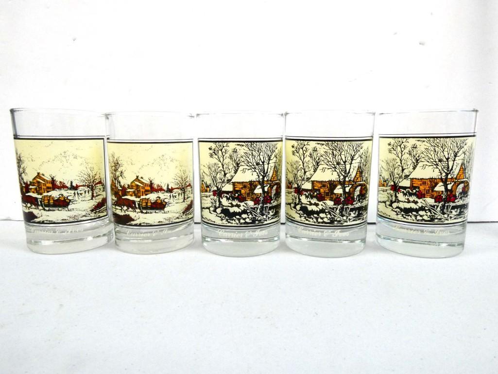 5 Vtg 1981 Arby's Currier and Ives Collector Glasses or Tumblers: 5 Vintage 1981 Arby's Currier and Ives Collector Drinking Glasses or Tumblers