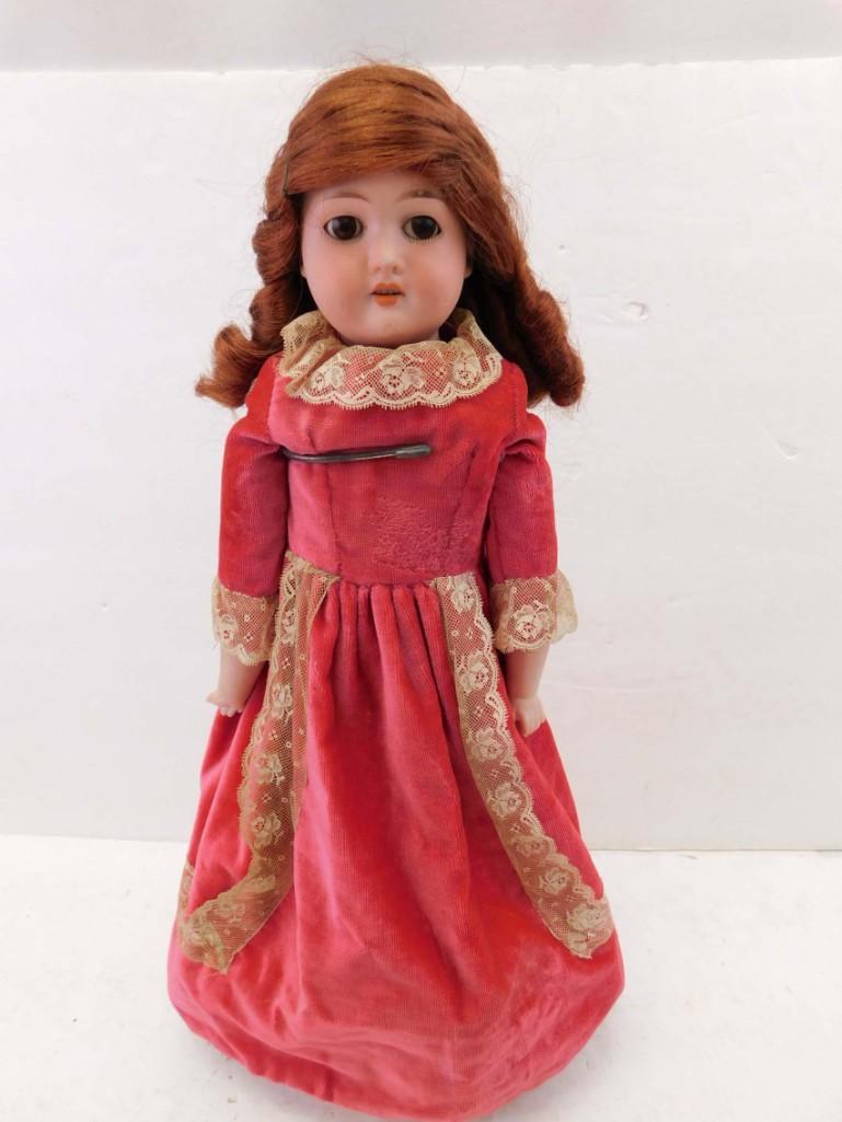 16" Armand Marseille Floradora Bisque Germany Doll, fur brows: 16" Armand Marseille Floradora Bisque Germany Doll, fur brows . 16", bisque head, glass stationary eyes, open mouth, upper teeth, rubs to face coloring. Kid leather body, right light is broken off. Mi