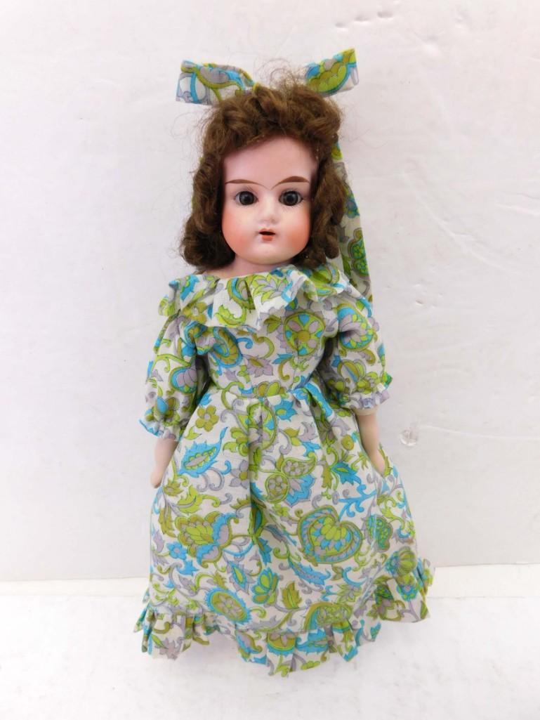 12" Ruth 16/0 1900 Bisque German Doll: 12" Ruth 16/0 1900 Bisque German Doll . 16", bisque head, stationary glass eyes, open mouth, upper teeth, chin dimple, mohair wig. Marked, "Ruth 16/0". New bisque body, hands feet. Circa early 1900s.