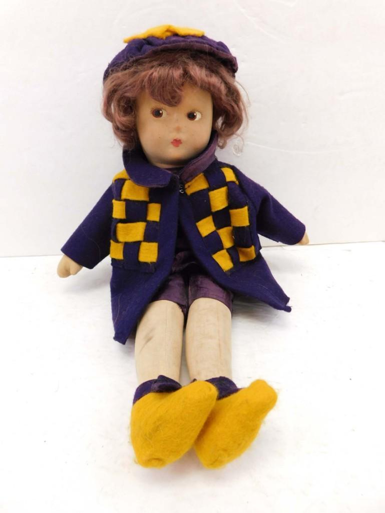 17" Vtg Lenci or Lenci Style Unmarked Cloth Doll.: 17" Vintage Lenci or Lenci Style Unmarked Cloth Doll. . 17", all cloth, molded, handpainted face, mohair wig