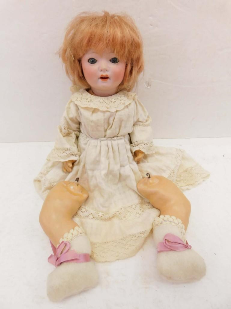 12" Carl Harmus 313.410 Character Baby Doll, Germany: 12" Carl Harmus 313.410 Character Baby Doll, Germany . 12", bisque head, sleep glass eyes, open mouth, teeth. Marked, "Harmus, 313.4/0, Germany". Compo, jointed body, loose limbs, legs detached. Circa