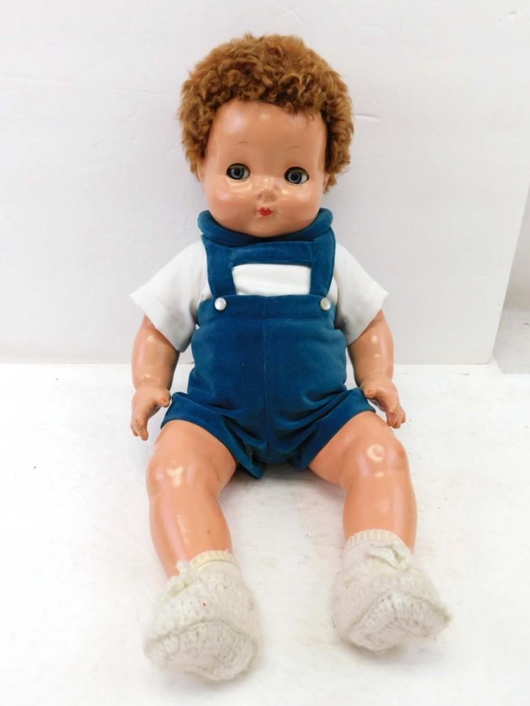 21" 1930-40s Composition Unmarked Effanbee Sweetie Pie? Flirty Eyed Baby Doll, Lambskin Wig: 21" 1930-40s Composition Unmarked Effanbee Sweetie Pie? Flirty Eyed Baby Doll, Lambskin Wig . 21", All compo, flirty sleep eyes, eyelashes, lambskin wig. Possibly unmarked Effanbee Sweetie Pie. Jointe