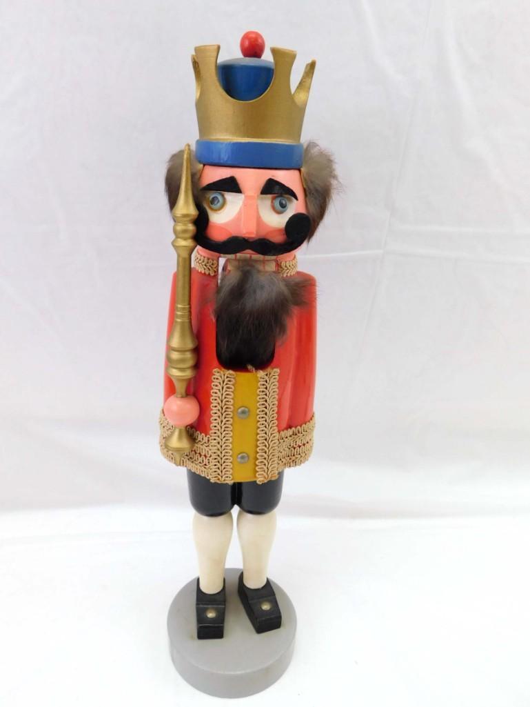 16" Nutcracker Village King w/Crown E Germany Nutcracker: 16" Nutcracker Village King w/Crown E Germany Nutcracker . 16", fur beard, marked, "Made in East Germany".