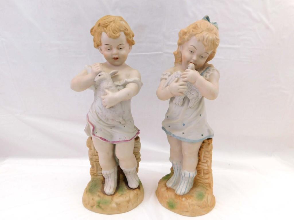 2 Vtg. 12" Piano Babies, 1 Holding Bunny, 1 Holding Bird Figures: 2 Vintage. 12" Piano Babies, 1 Holding Bunny, 1 Holding Bird Figures . 12" each, ceramic/porcelain, no markings
