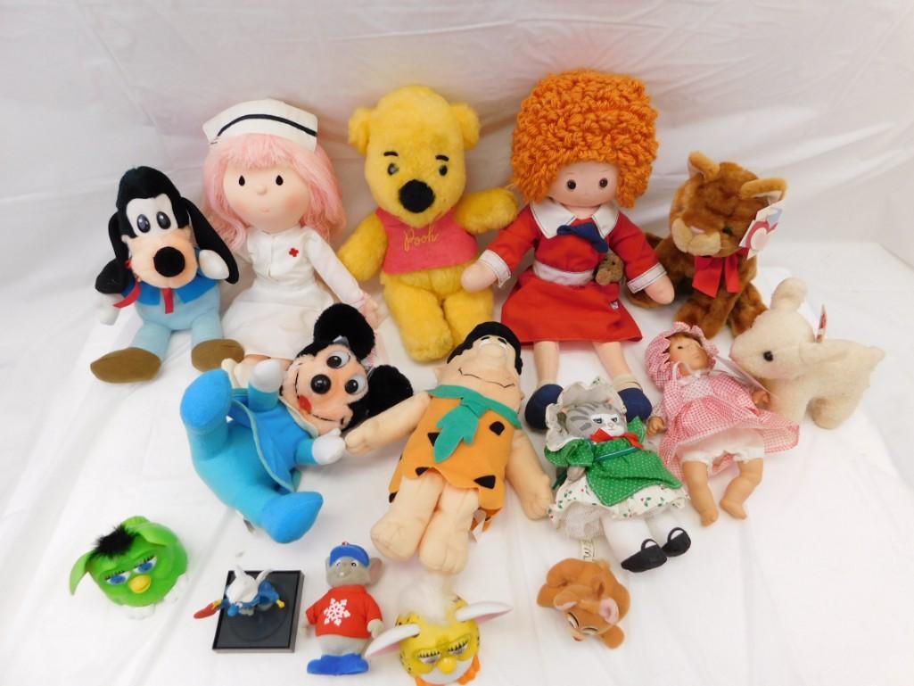 Misc Stuffed Toys Plush & Dolls Lot, incl Disney, Orphan Annie, etc.: Misc Stuffed Toys Plush & Dolls Lot, incl Disney, Orphan Annie, etc. . Includes Disney, Orphan Annie doll, Russ Nurse, Winnie the Pooh, Cat, etc.