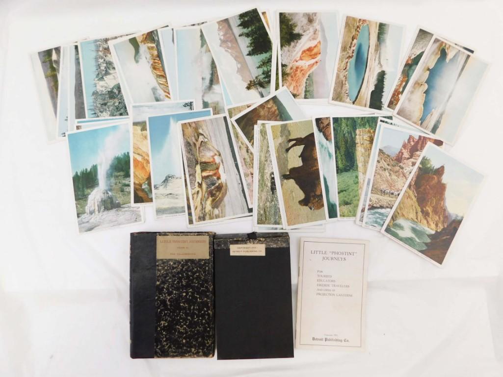 Vintage Yellowstone Postcards Little Phostint Journeys: Vintage Yellowstone Postcards . Nice lot of vintage ephemera . Detroit Publishing, Little Phostint Journeys Vol VII "The Yellowstone" in the original box including the complete set of 40 cards