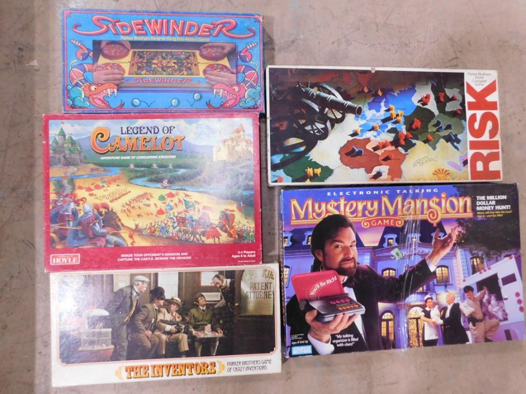 Lot of Board Games incl Sidewinder, The Inventors, Legend of Camelot, Mystery Mansion, Risk (1 of 3)