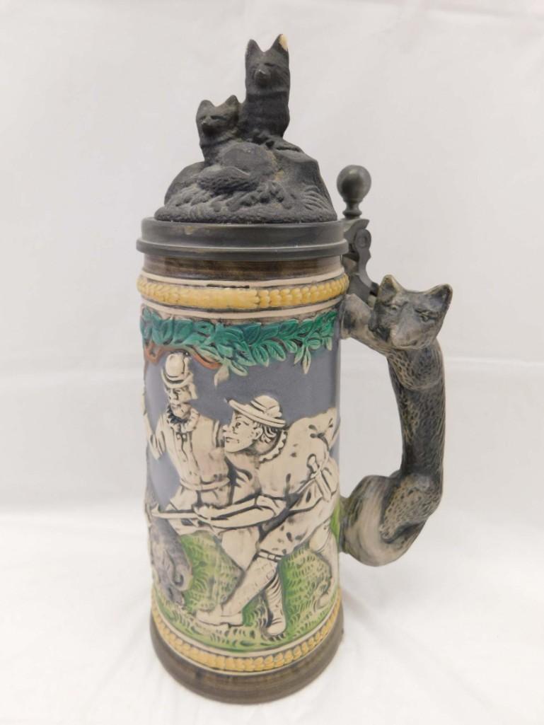 Vintage Gerz Hunting Tankard with Fox Handle Beer Stein with Original Certificate of Authenticity (1 of 5)