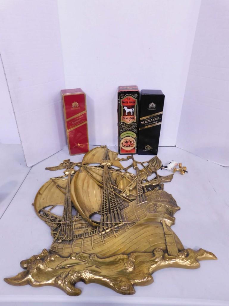 Misc Lot incl Vintage Clipper Ship Wall Decor and 3 Tins EMPTY (1 of 6)