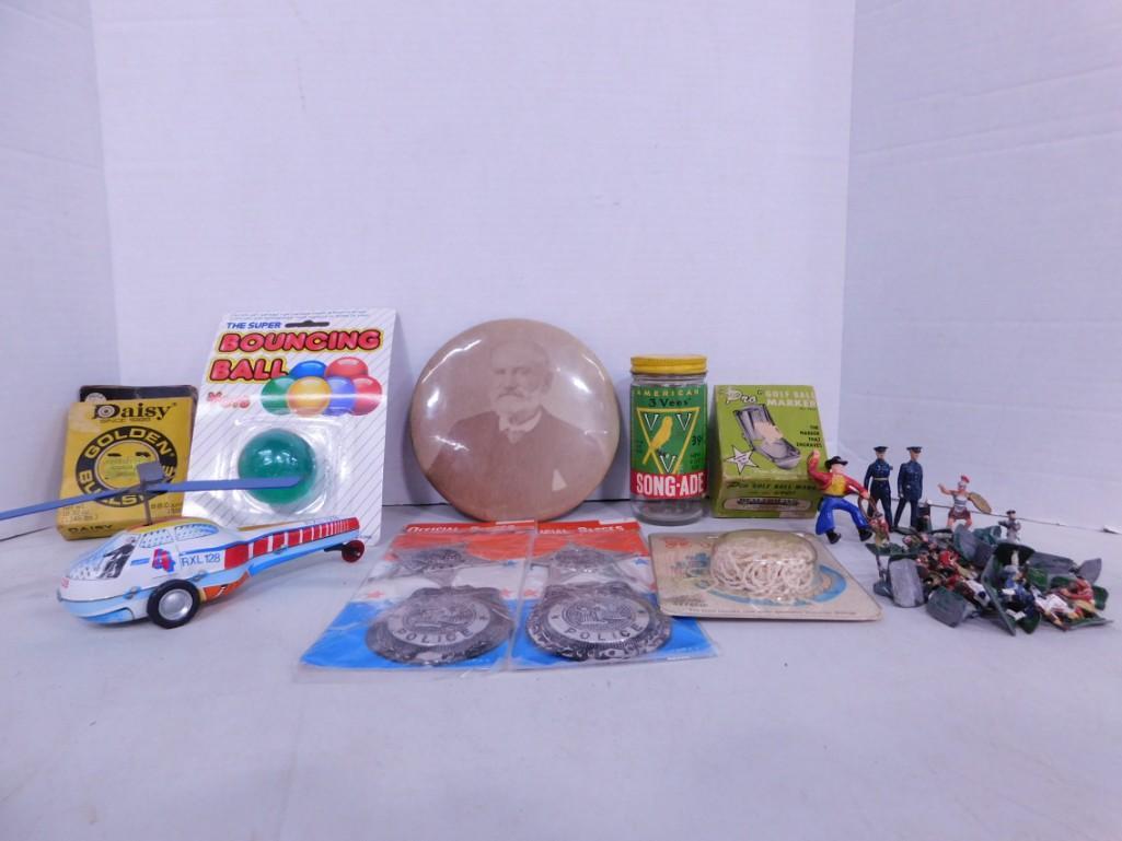 Lot of Small Toys and Smalls incl Lead Soldiers and Cowboy , Tin Toy Helicopter , etc (1 of 4)