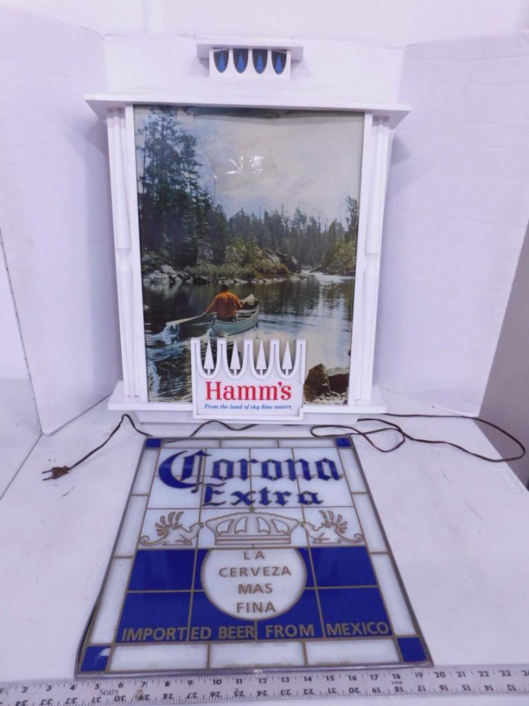 Vintage Hamm's Lighted Beer Sign and Corona Extra Stained Glass Advertising (1 of 7)