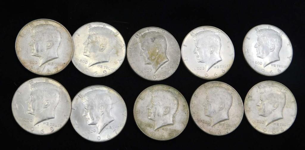 10 Kennedy Half Dollars 40% Silver (1 of 4)