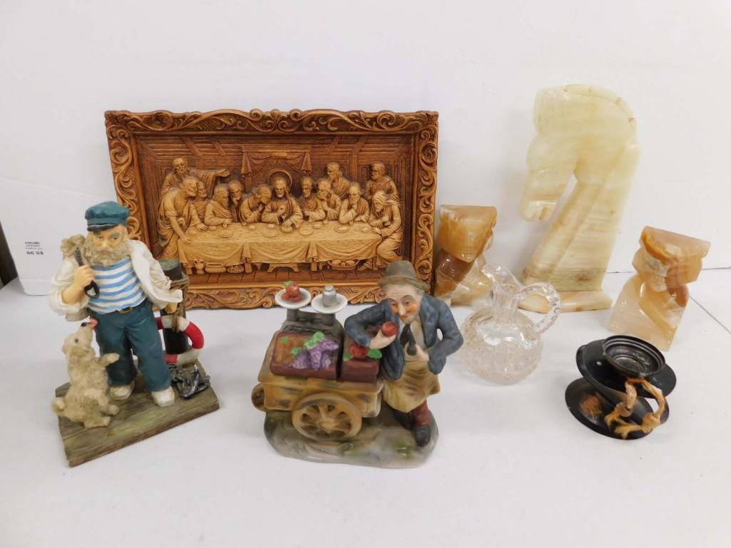 Collectibles Lot incl Lg White Onyx Rook, 2 Stone Figures,  2 Figurines, etc (1 of 9)