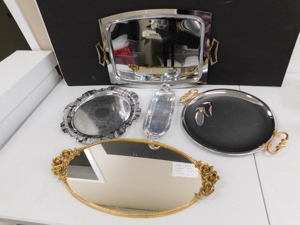 Tray Lot incl Vintage Dresser Mirror Tray and 4 Serving Trays (1 of 6)
