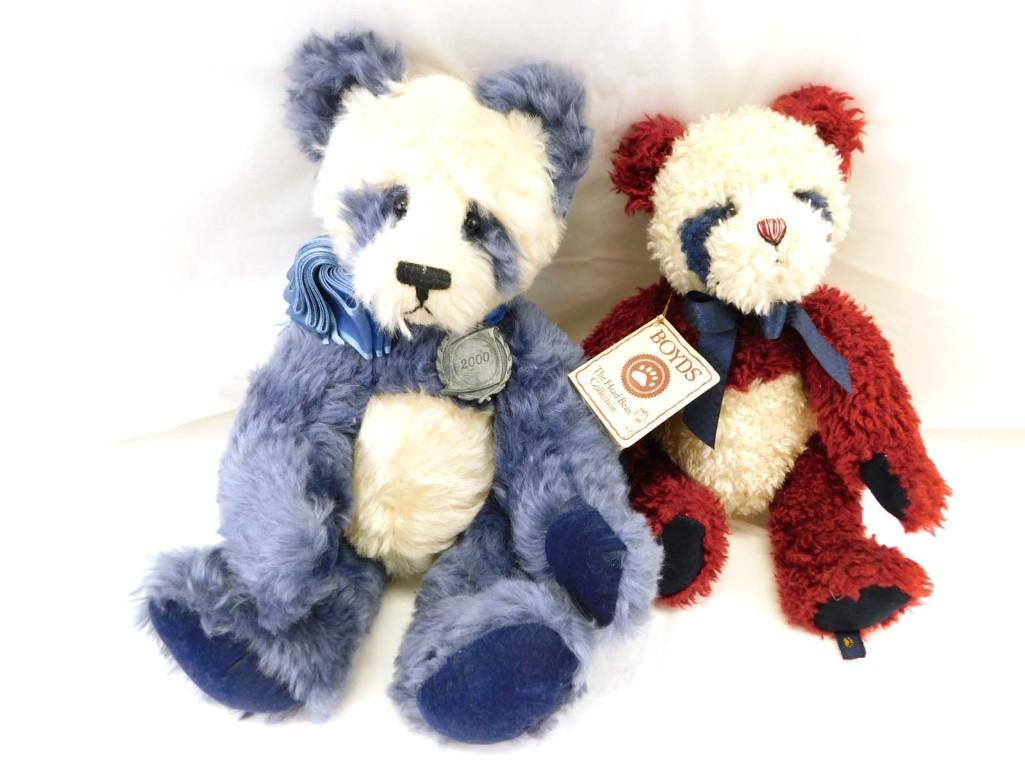 Kambie 17" Blue and White Jointed Mohair Panda Teddy Bear and 12" Boyds George Red Panda Bear (1 of 4)