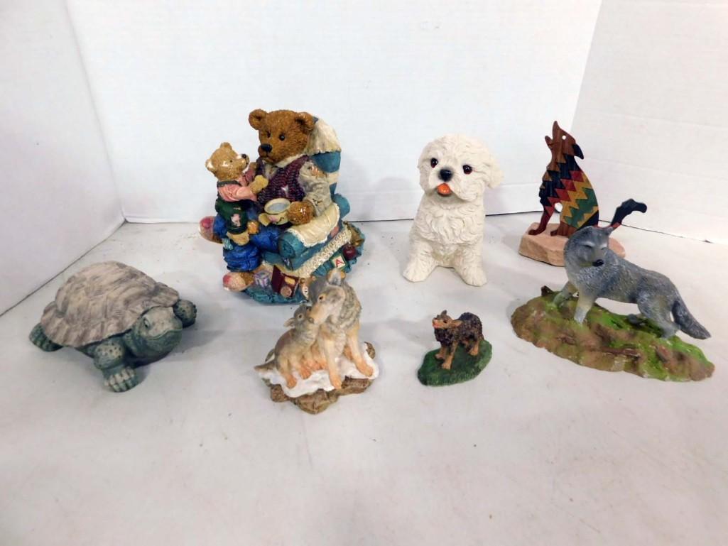 7 Animal Figurines incl Music box Bear , Dog , Wolves, Turtle, etc: 7 Animal Figurines or figures incl Music Box Bear , Dog , Wolves, Turtle, etc