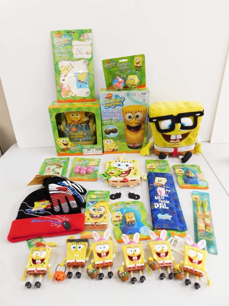 Lg Lot of Spongebob Squarepants Collectibles incl Plush, Figures, Hat, Bop Bag, Toothbrushes, (1 of 7)