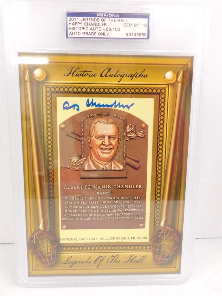 Happy Chandler Signed 2011 Yellow HOF Plaque Postcard PSA/DNA Gem Mint 10 Auto Grade 68/100 (1 of 7)