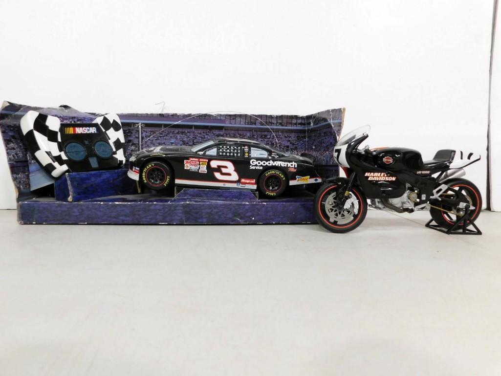 Harley Davidson Model Motorcycle and remote control Dale Earnhardt #3 Car (1 of 4)