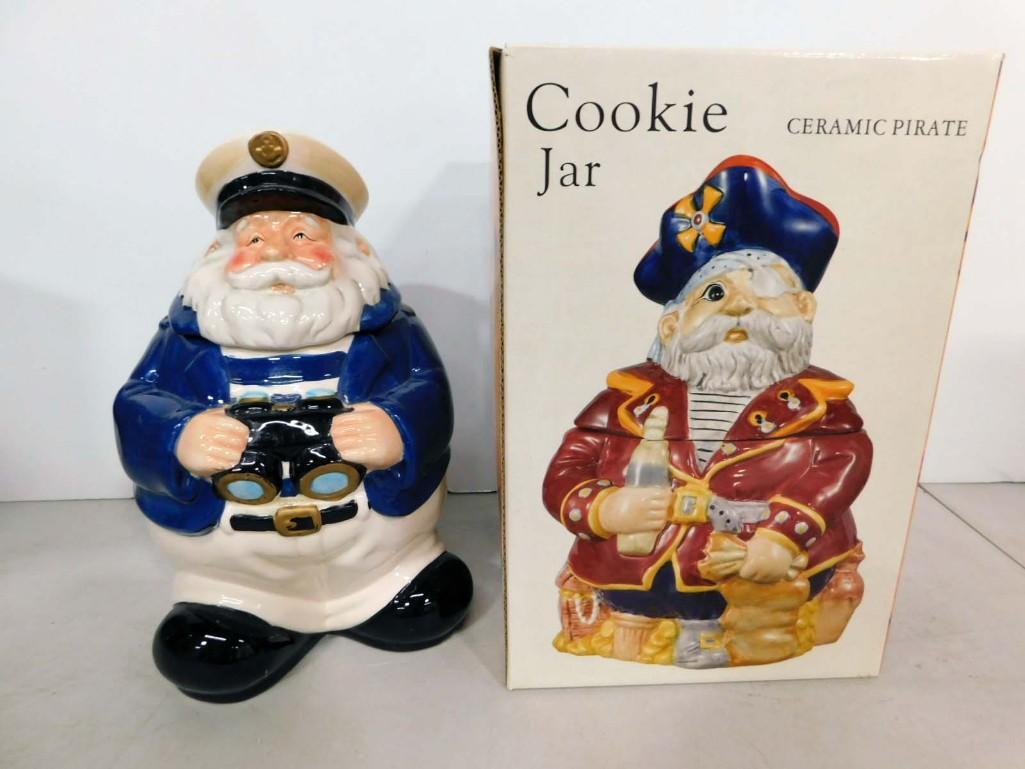 Pirate and Sea Captain Cookie Jars: Pirate and Sea Captain Ceramic Cookie Jars . Pirate cookie jar is in it's original box