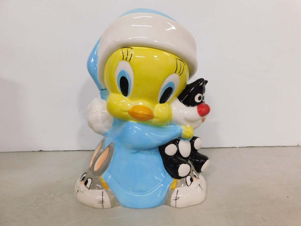 Vintage Looney Tunes Tweety Cookie Jar with Sylvester and Bugs Bunny by Gibson (1 of 5)