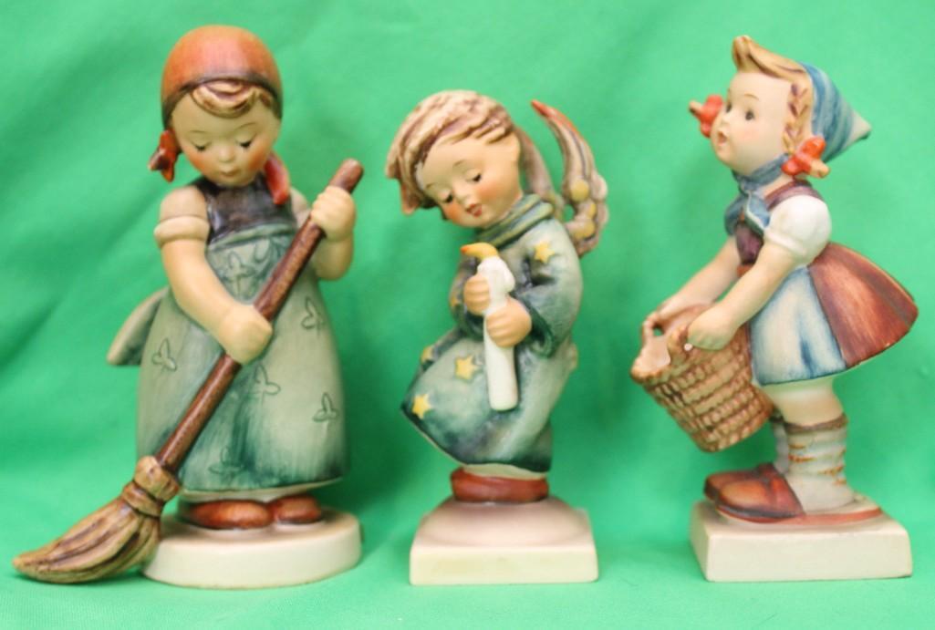 3 Goebel Hummel Figurines Little Helper, Little Sweeper, and Heavenly Angel: 3 Goebel Hummel Figurines Little Helper, Little Sweeper, and Heavenly Angel . Little Helper is TMK 2 #73 4.25" Figurine, Little Sweeper is TMK 3 #171/0 4.75" Figurine, and Heavenly Angel is TM