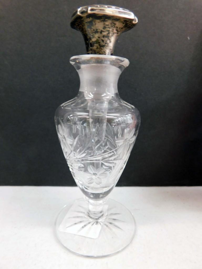 Antique Guilloche Enamel Sterling Silver and Cut Glass Perfume Bottle (1 of 4)