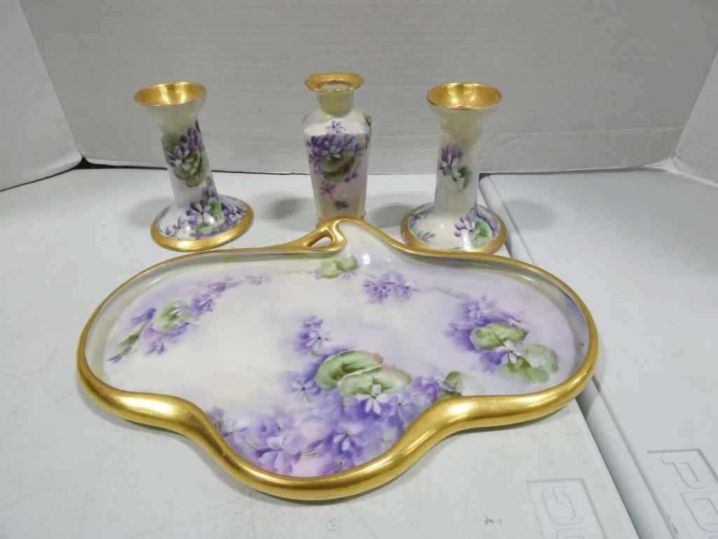 Vintage MZ Austria Dresser Set with Violet Pattern (1 of 3)