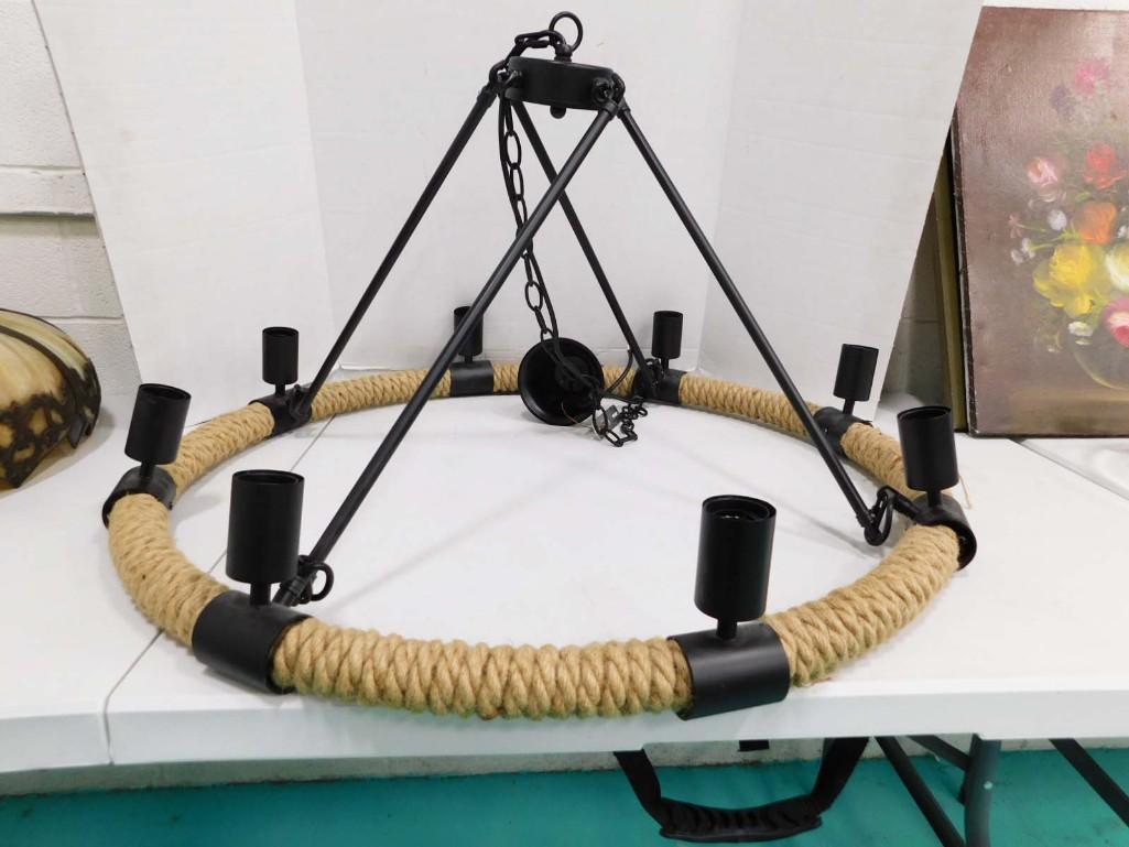 Large Rustic Light Fixture or Chandelier with Rope Design (1 of 7)