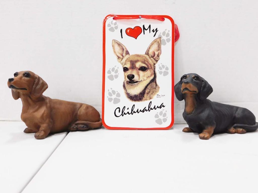 Dog Lot incl 2 Dachshund Weiner Dog Statues and a Chihuahua Sign (1 of 5)