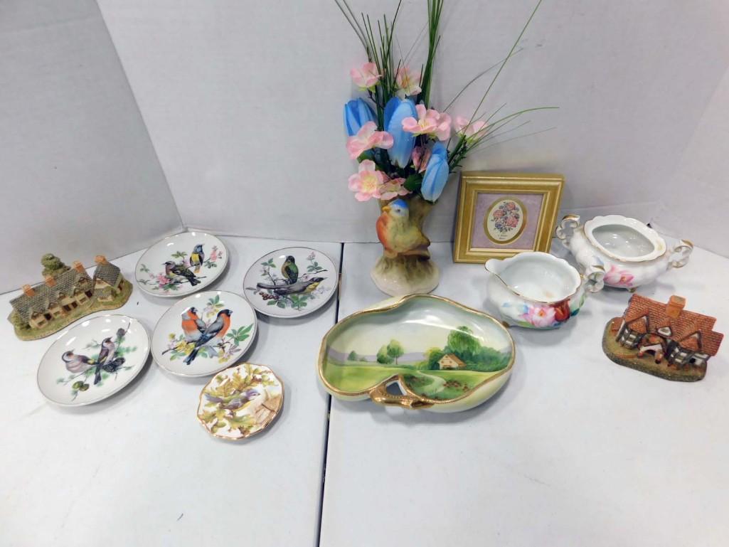 Misc Lot incl Vintage Bird Vase, Vintage Nippon Dish, Creamer and Sugar Bowl, Bird Plates, Etc (1 of 6)