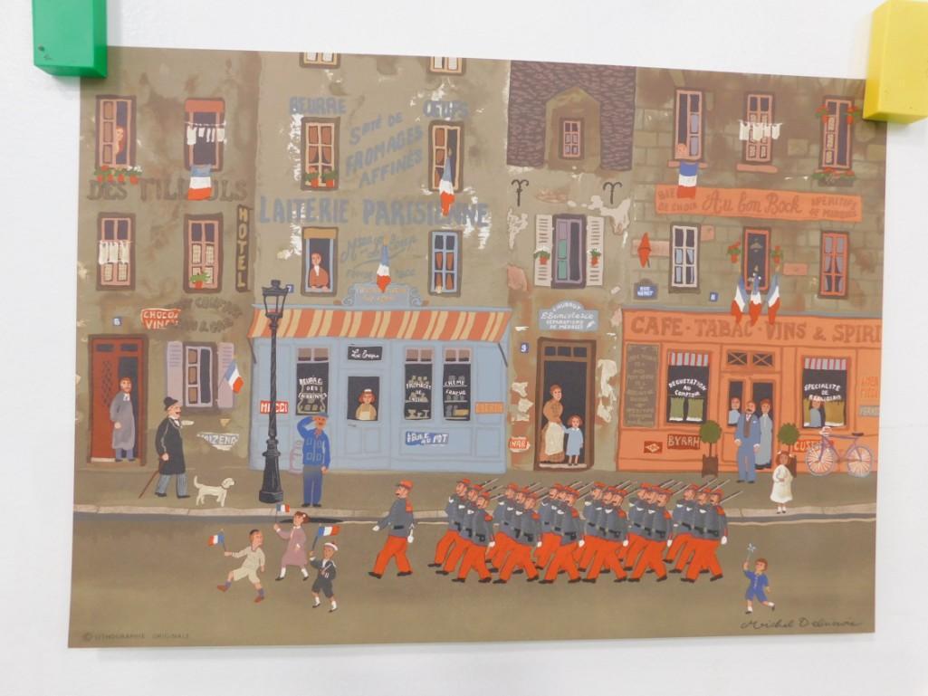 Michel Delacroix Lithograph " Le Defile Du 14 Juillet " 17.25" x 13" (1 of 4)