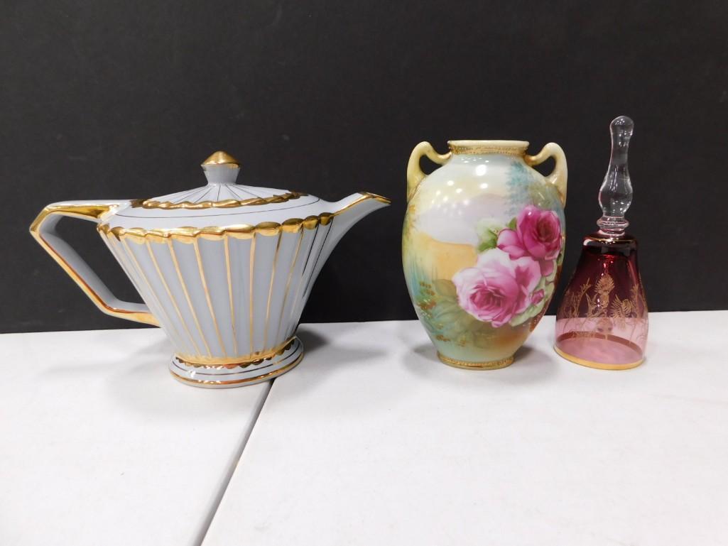 Sadler and Nippon Ceramic Vase / Pitcher, Red glass Bell (1 of 6)