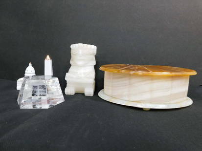 Lot of Smalls incl Alabaster Trinket or Jewelry Box, Alabaster Carved Statue, Paperweight ,: Lot of Smalls incl Alabaster Trinket or Jewelry Box, Alabaster Carved Statue, Paperweight , Capitol Salt and Pepper shakers