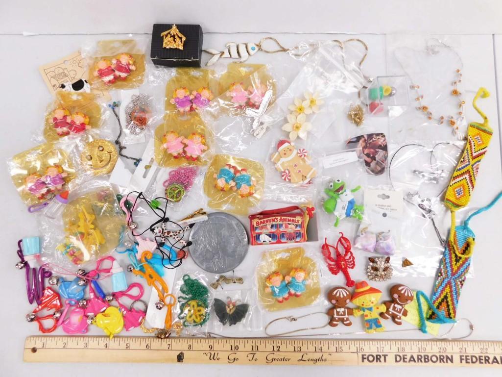 Nostalgic Jewelry Lot incl Vtg 1980s Plastic Jingle Charms, Cabbage Patch Kids (CPK) Hair Barrettes,: Nostalgic Jewelry Lot incl Vtg 1980s Plastic Jingle Charms, Cabbage Patch Kids (CPK) Hair Barrettes, Avon Perfume Pins, Jade Butterfly Pin, Old Keys, Handmade and New Necklace Sets, etc
