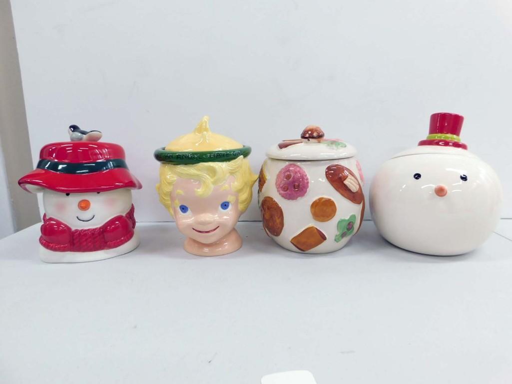 4 Ceramic Cookie Jars incl Pixie, 2 Snowmen, etc (1 of 8)