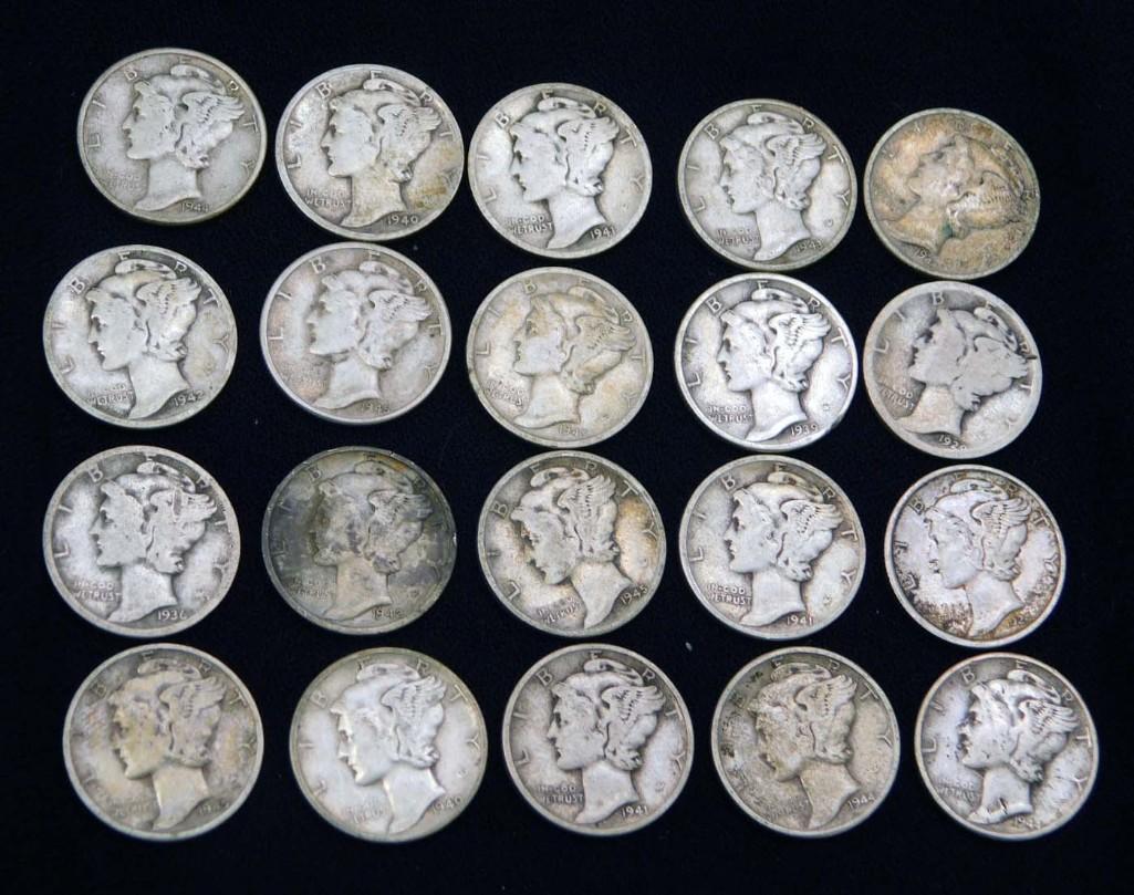 20 Mercury Dimes 90% Silver (1 of 2)