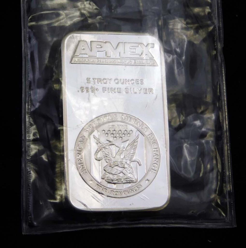 5 Troy Ounces Silver Bar Apmex Fine Silver (1 of 2)
