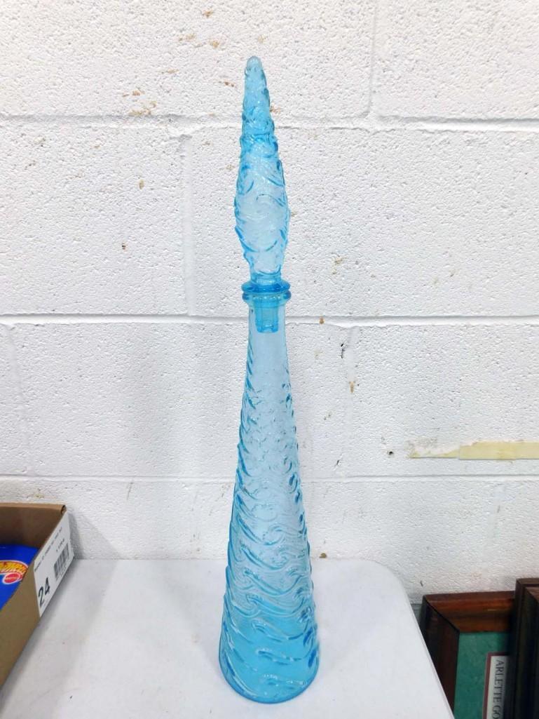 Large Blue Glass Bottle with Stopper (1 of 4)