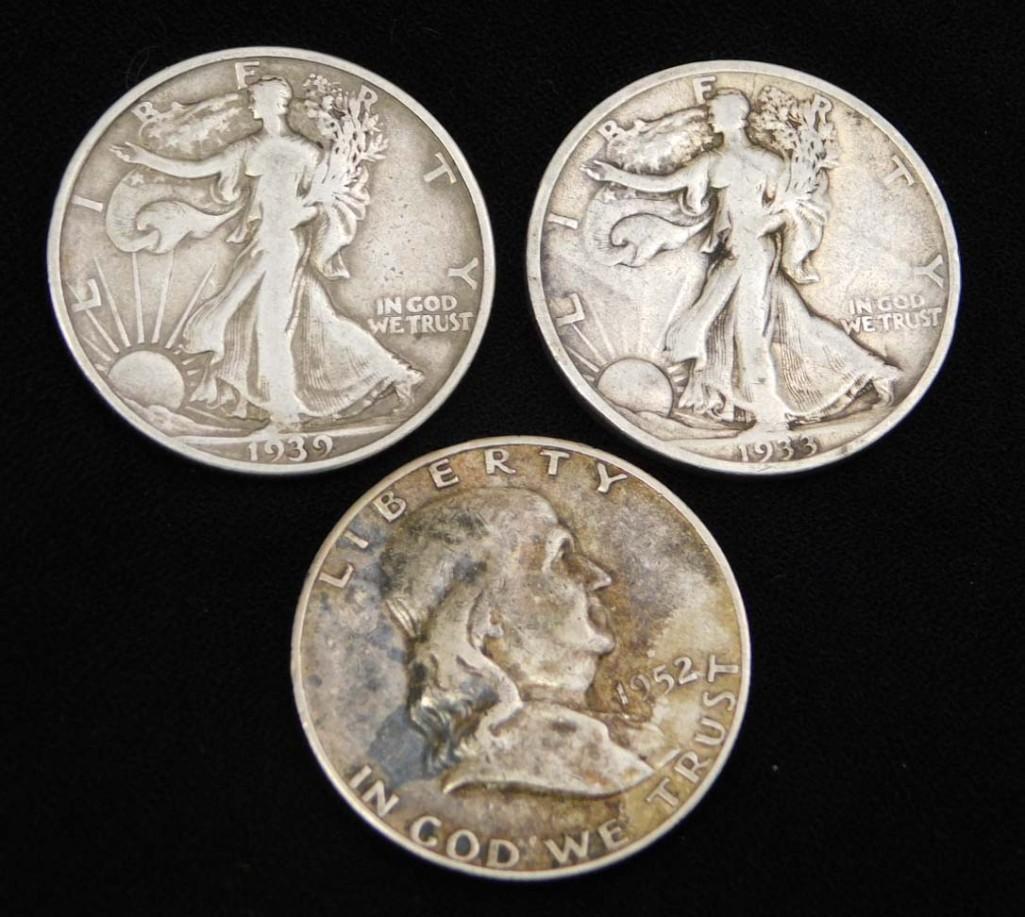 2 Walking Liberty Half Dollars and a Franklin Half Dollar 90% Silver (1 of 2)