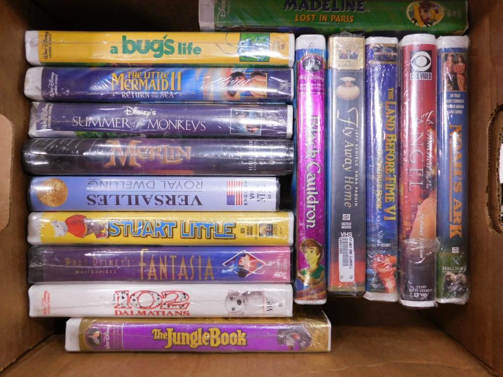 Lot of New and Sealed VHS incl Disney's Fantasia , The Jungle Book, Merlin, Summer of the Monkeys (1 of 3)