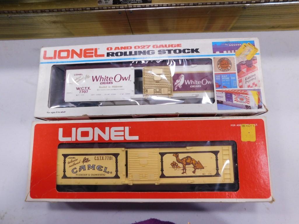 2 Lionel Train Cars O Gauge incl Camel Cigarette Car and White Owl Cigars Car
