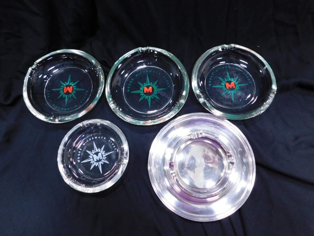 5 Vintage Ashtrays Moore McCormack Lines incl 4 Glass and 1 Silver Plated (1 of 4)