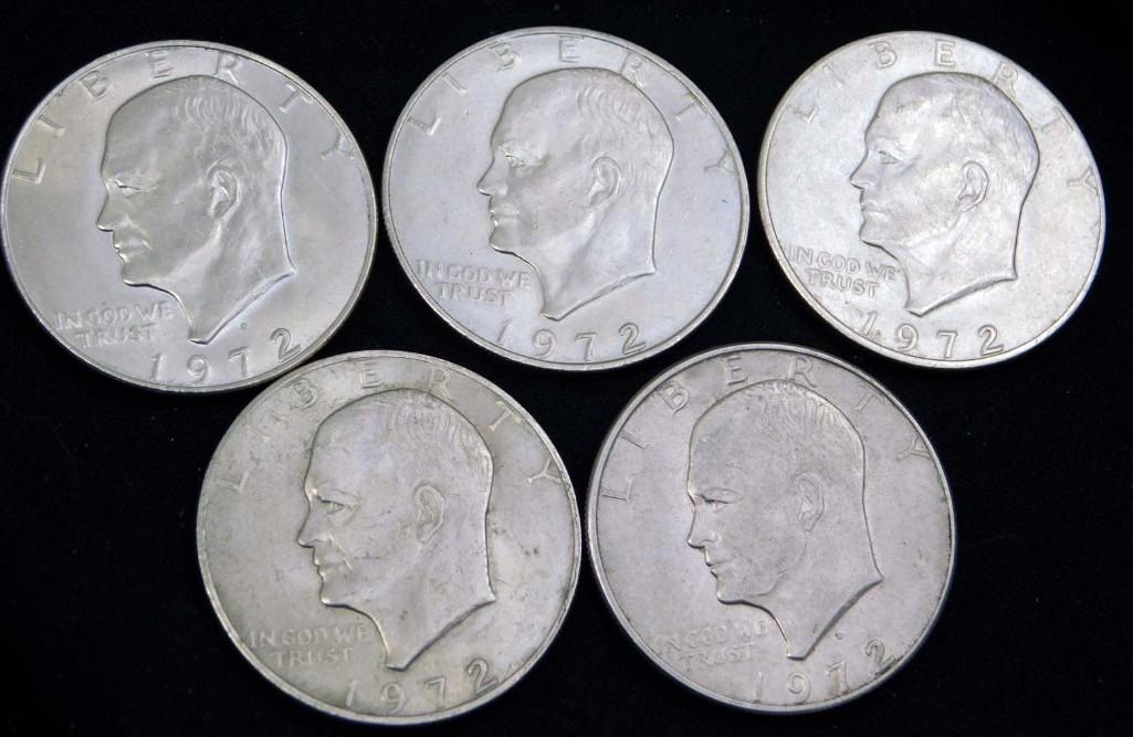 5 Ike Dollars or Eisenhower Dollars 40% Silver (1 of 2)