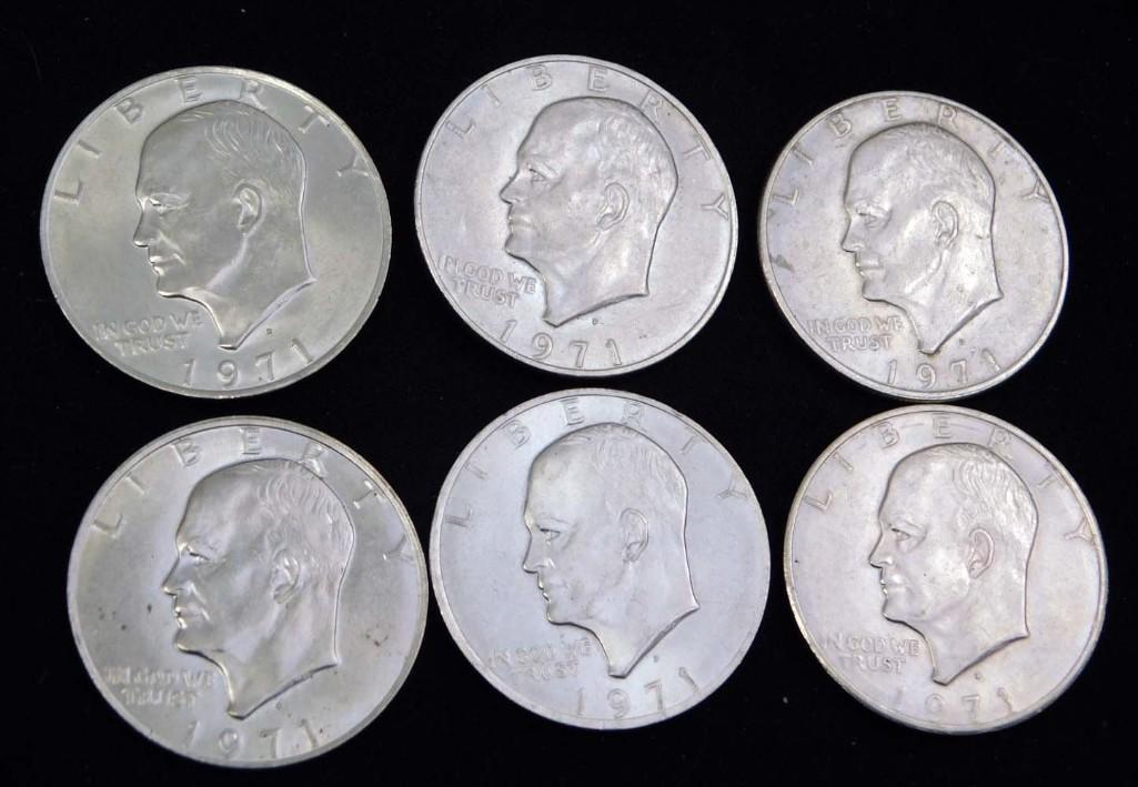 6 Eisenhower Dollars 40% Silver (1 of 2)