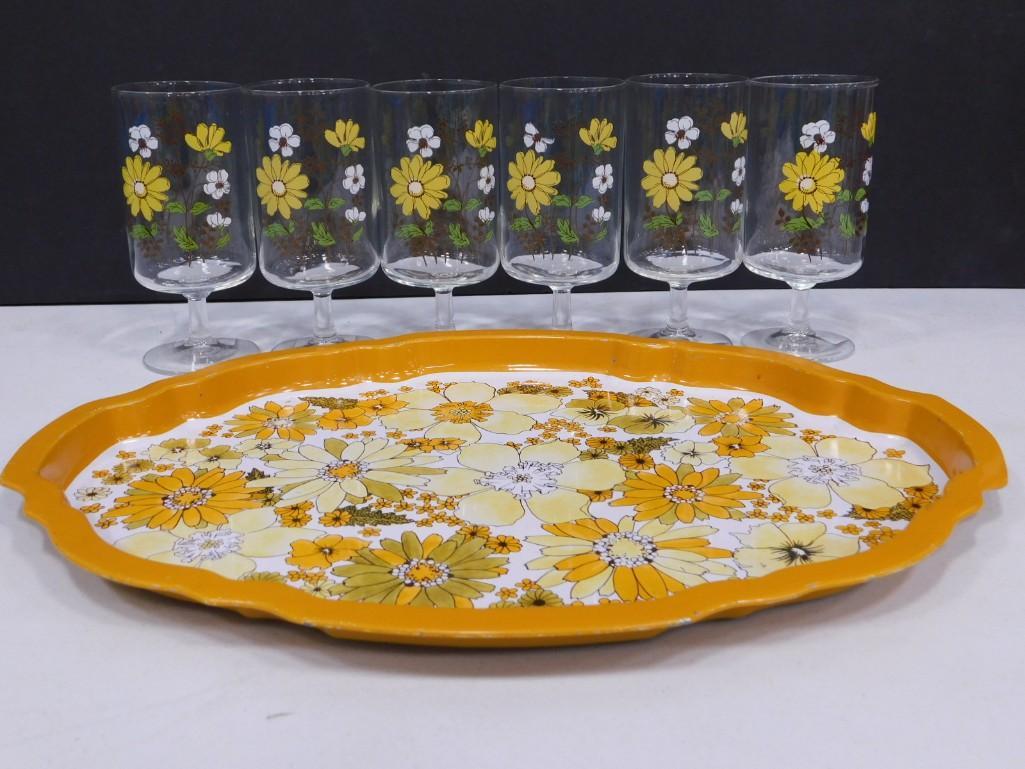 Vintage Stemware Glasses and Matching Serving Platter or Tray (1 of 5)